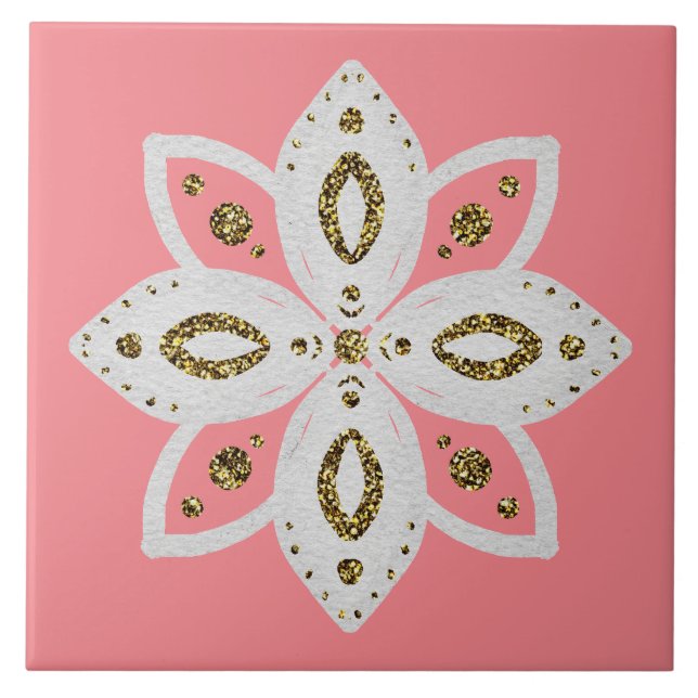 folk flower 1 litepeach and white ceramic tile (Front)