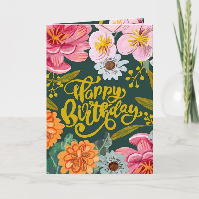 Folk flower Birthday greeting card (Front)