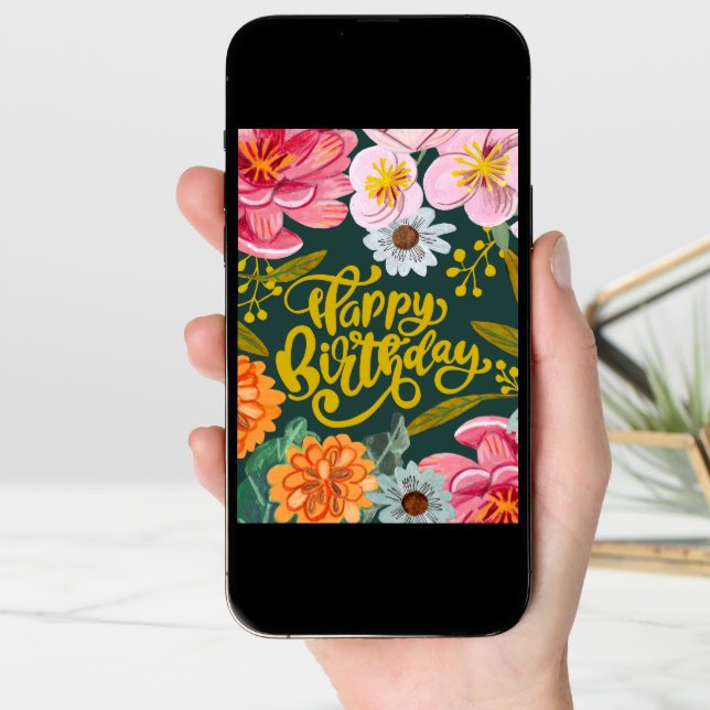 Folk flower Birthday greeting card (Front Digital)