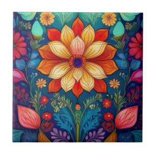 Folk Flower  Ceramic Tile