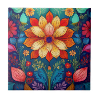 Folk Flower  Ceramic Tile