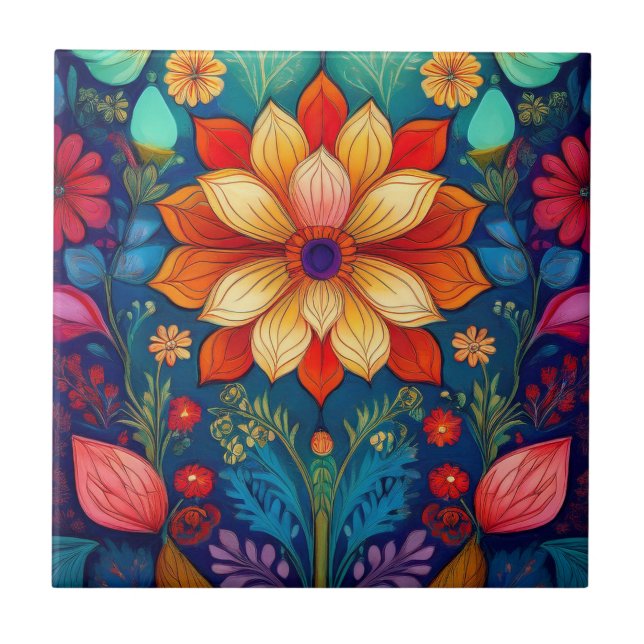 Folk Flower  Ceramic Tile (Front)