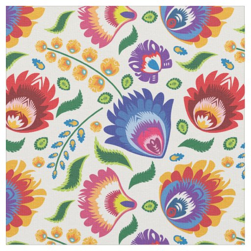 🌻🌷🌼Folk flowers 2020 on white, custom tile size Fabric