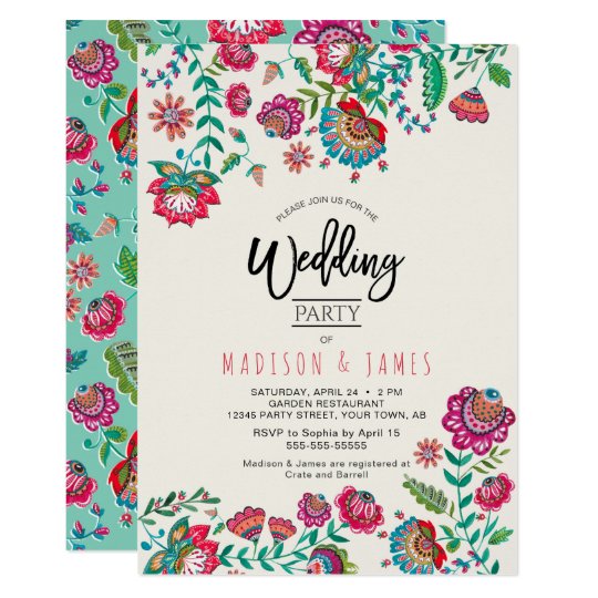 Mexican Wedding Invitations Announcements Zazzle Folk Flowers Boho Chic Wedding Invitation