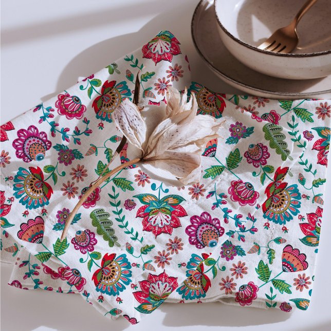 Folk Flowers Floral all-over print  Cloth Napkin (Creator Uploaded)