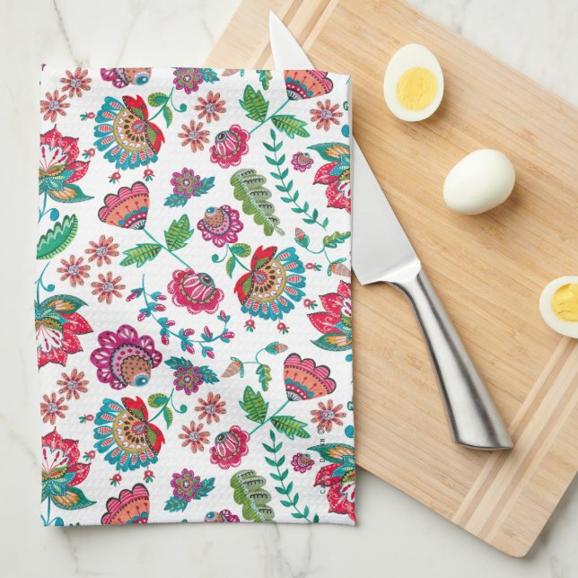 Folk Flowers Floral all-over print Towel (Quarter Fold)