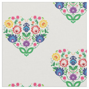 Folk Flowers -  heart shaped composition Fabric