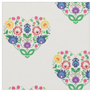 Folk Flowers - heart shaped composition Fabric