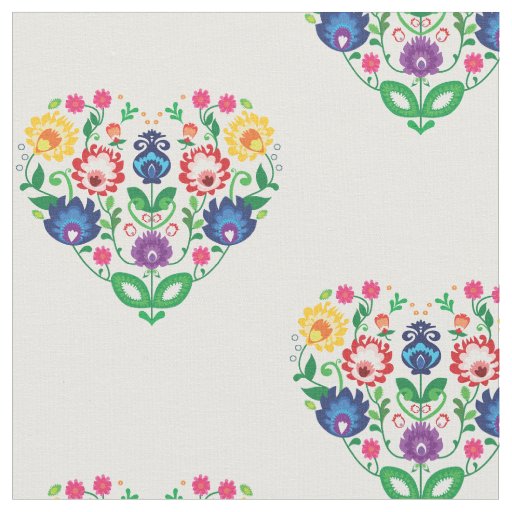 Folk Flowers -  heart shaped composition Fabric