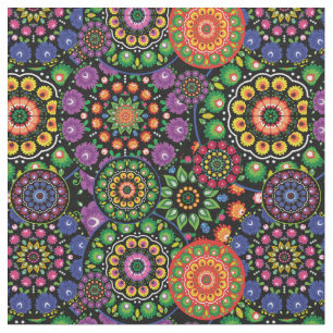 Folk Flowers - mandalas al over Fabric