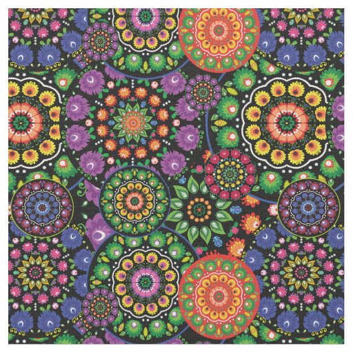 Folk Flowers - mandalas al over Fabric