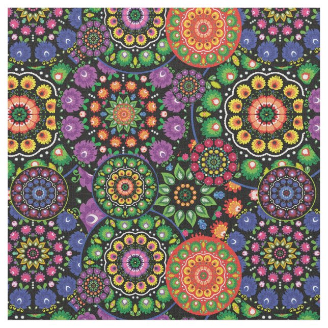 Folk Flowers - mandalas al over Fabric (Close Up)