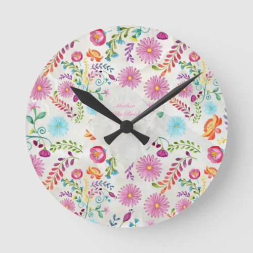 Folk Flowers Mother of Bride Gift_ Customizable Round Clock