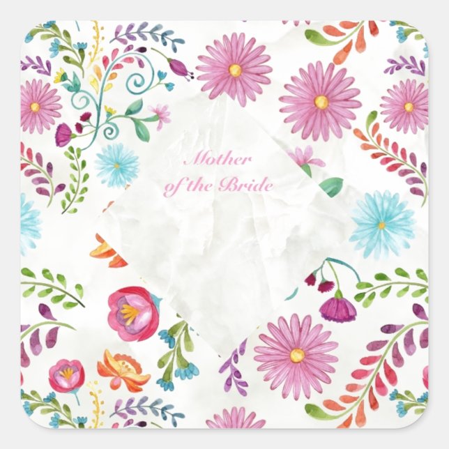Folk Flowers Mother of Bride Gift- Customizable Square Sticker (Front)
