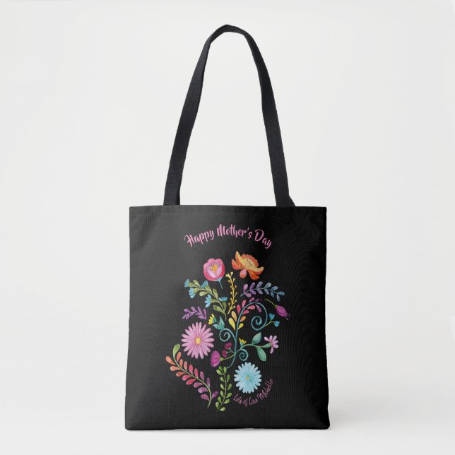 Folk Flowers Mothers Day Tote - Watercolor Named (Front)