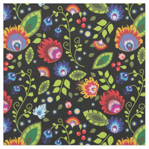 🌻🌼🌷🌺Folk flowers on black Fabric