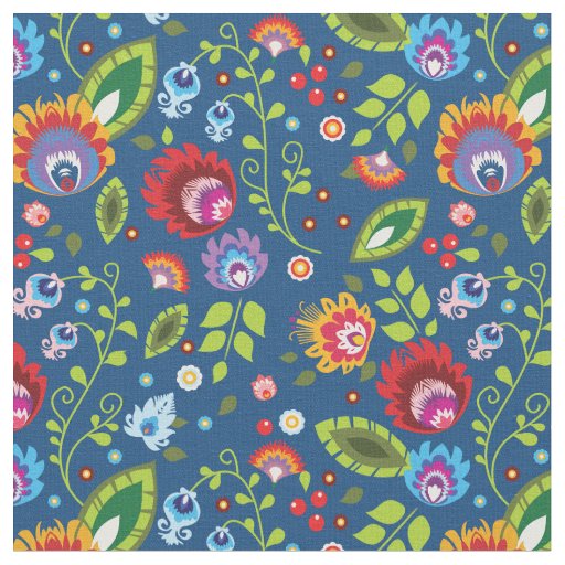🌺🌹🌷Folk flowers on classic blue fabric