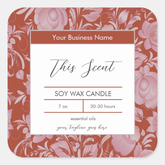 Folk Flowers Pattern on Rooibos Candle Label (Front)