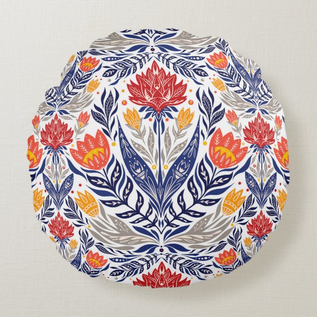 Folk flowers pattern   round pillow (Front)