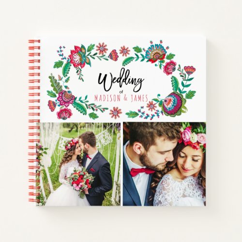 Folk Flowers Photo Collage Wedding Notebook