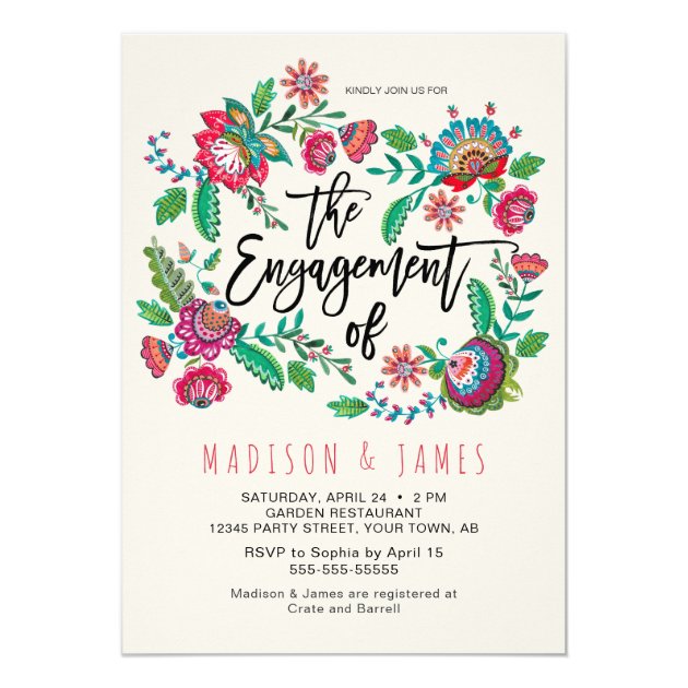 Folk Flowers | Stripe | Engagement | Invitation