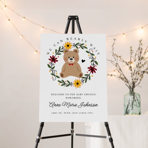 Folk Flowers Teddy Bear Bearly Wait Baby Shower Foam Board