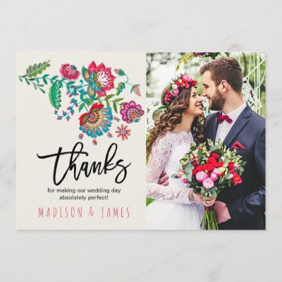 Folk Flowers | Thank you | Wedding | Photo Card