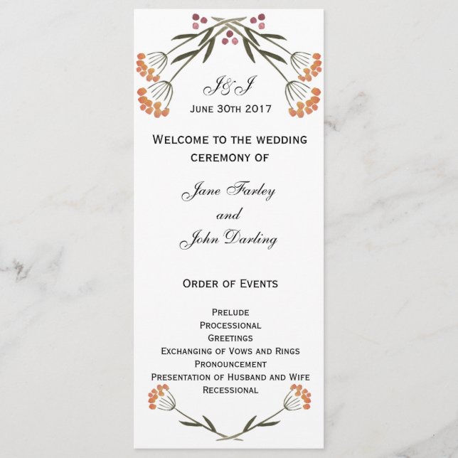 Folk Flowers Wedding Program (Front)