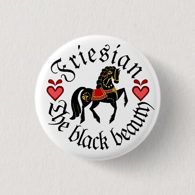 Folk Friesian/Friesian red gold black stallion Button (Front)