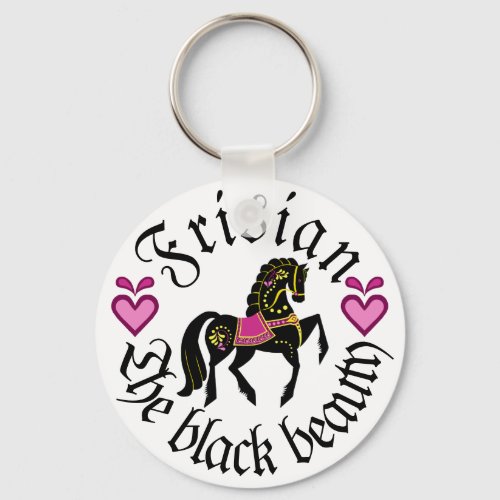 Folk FrisianFriesian pink gold black stallion Keychain