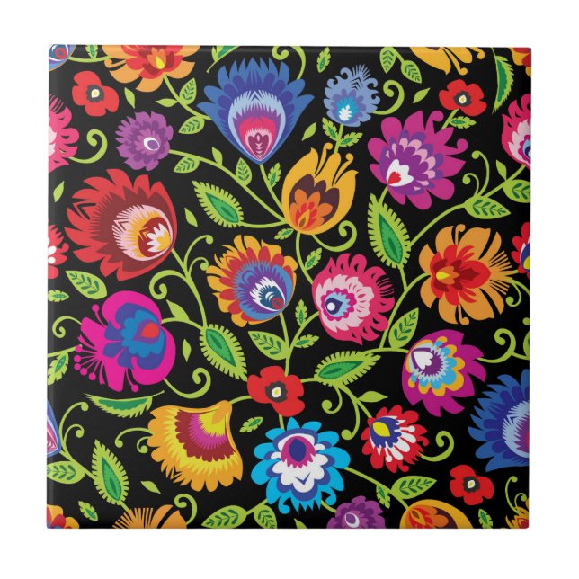 Folk Garden at Midnight Ceramic Tile (Front)