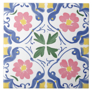 Folk Garden Watercolor Ceramic Tile