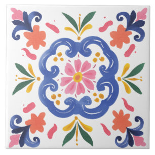 Folk Garden Watercolor Ceramic Tile