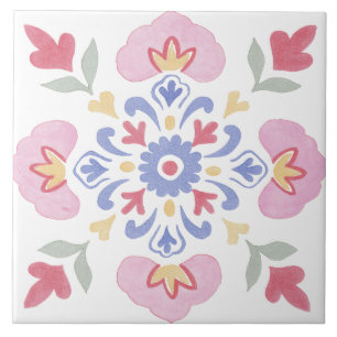 Folk Garden Watercolor Ceramic Tile