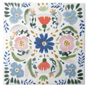 Folk Garden Watercolor Ceramic Tile