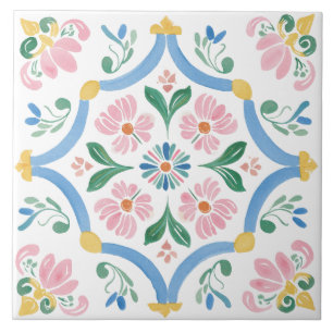 Folk Garden Watercolor Ceramic Tile