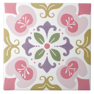 Folk Garden Watercolor Ceramic Tile