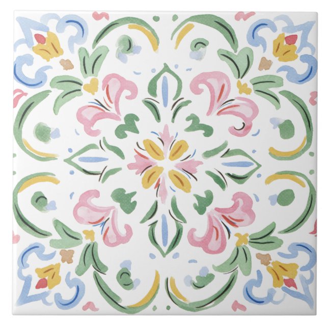 Folk Garden Watercolor Ceramic Tile (Front)