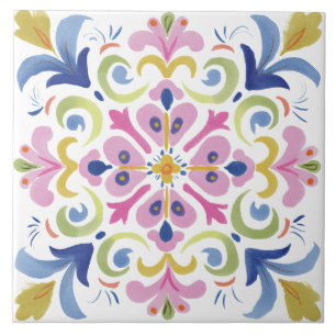 Folk Garden Watercolor Ceramic Tile