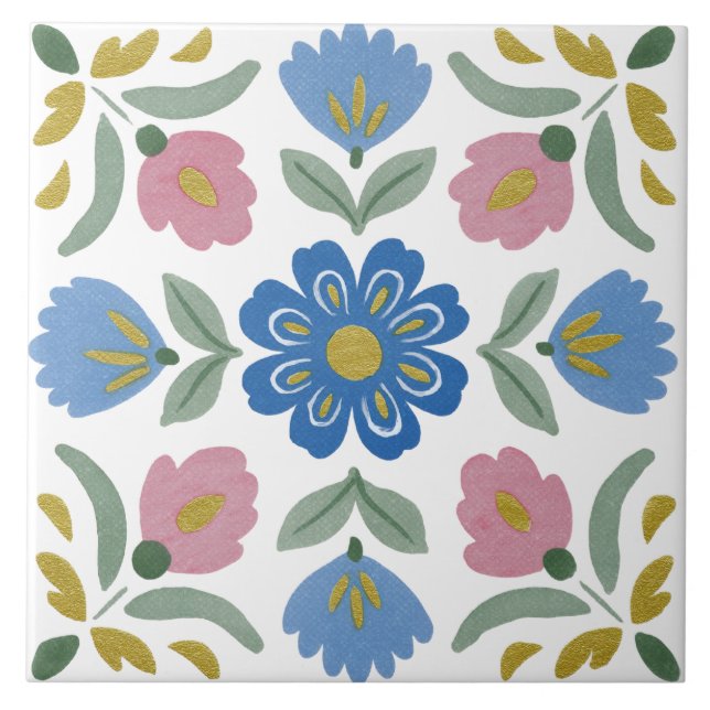 Folk Garden Watercolor Ceramic Tile (Front)