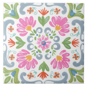 Folk Garden Watercolor Ceramic Tile