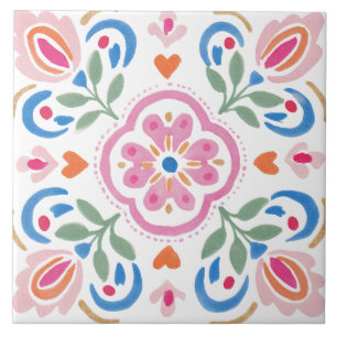Folk Garden Watercolor Ceramic Tile