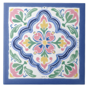Folk Garden Watercolor Ceramic Tile