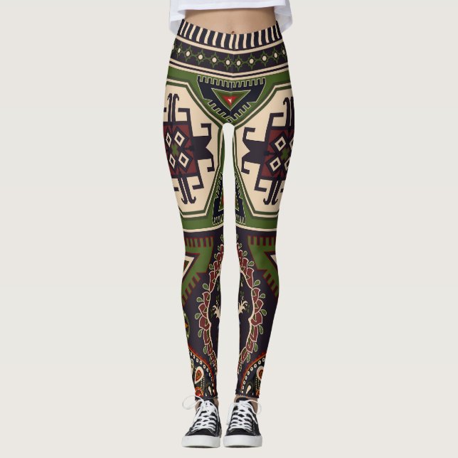 Folk geometric: colorful ethnic wallpaper. leggings (Front)