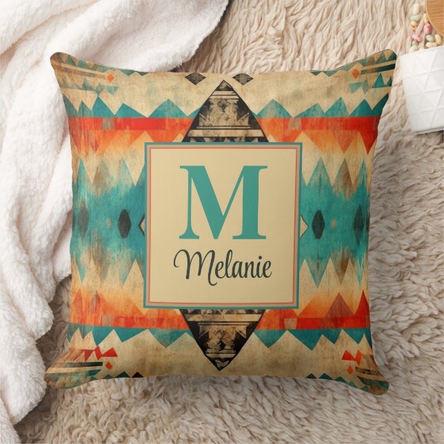 Folk Grunge Pattern Personalized Throw Pillow (Blanket)