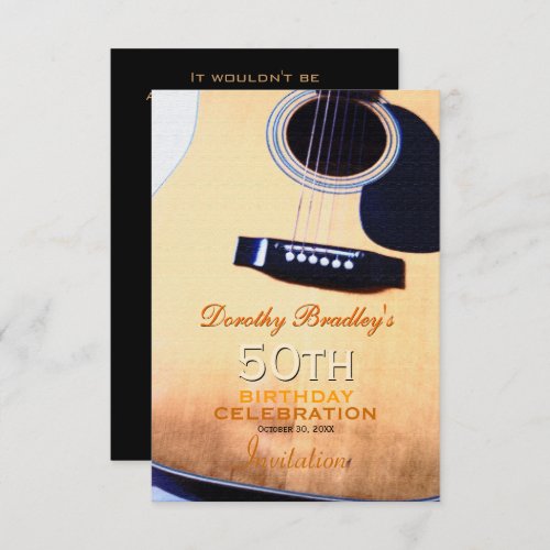 Folk Guitar 50th Birthday Celebration Custom Inv Invitation