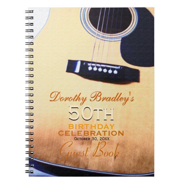 Folk Guitar 50th Birthday Personalized Guest Book (Front)