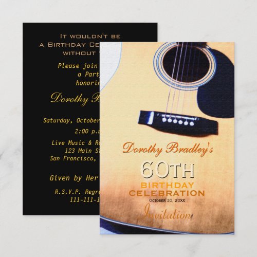 Folk Guitar 60th Birthday Celebration Custom Announcements