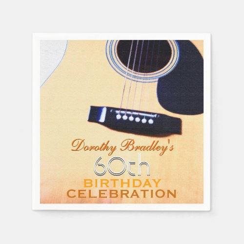 Folk Guitar 60th Birthday Celebration Paper Napkin