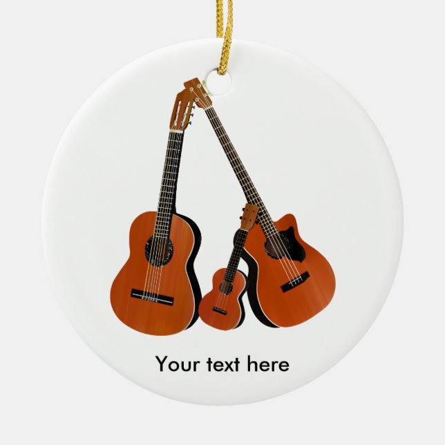 Folk Guitar Acoustic Bass and Ukulele Ceramic Ornament (Front)
